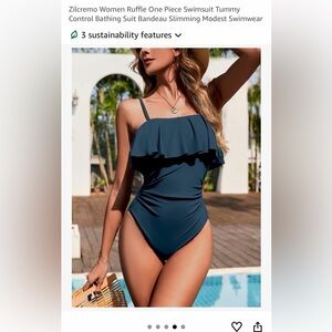 Ruffle One-Piece Swimsuit in Steel Blue